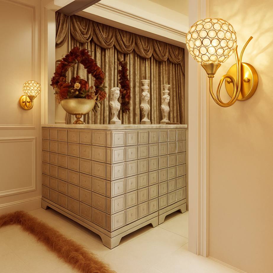 Decorative Crystal Globe Bathroom Wall Sconce in Gold