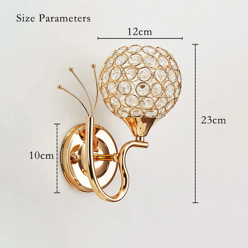 Decorative Crystal Globe Bathroom Wall Sconce in Gold
