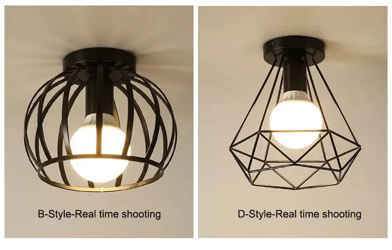 Geometric Cage Bathroom Ceiling Light Collection - Black Iron