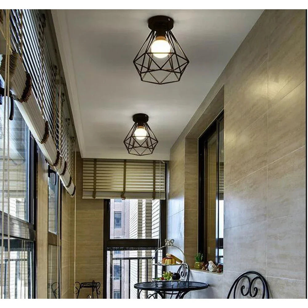 Vintage Geometric Cage Bathroom Ceiling Light