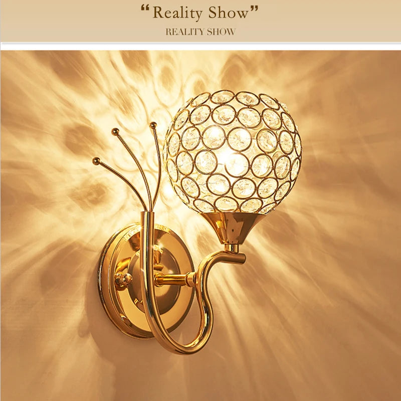 Decorative Crystal Globe Bathroom Wall Sconce in Gold