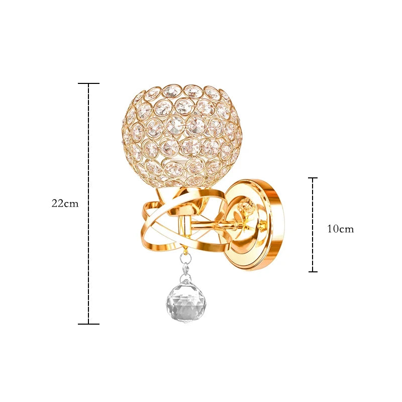 Decorative Crystal Globe Bathroom Wall Sconce in Gold