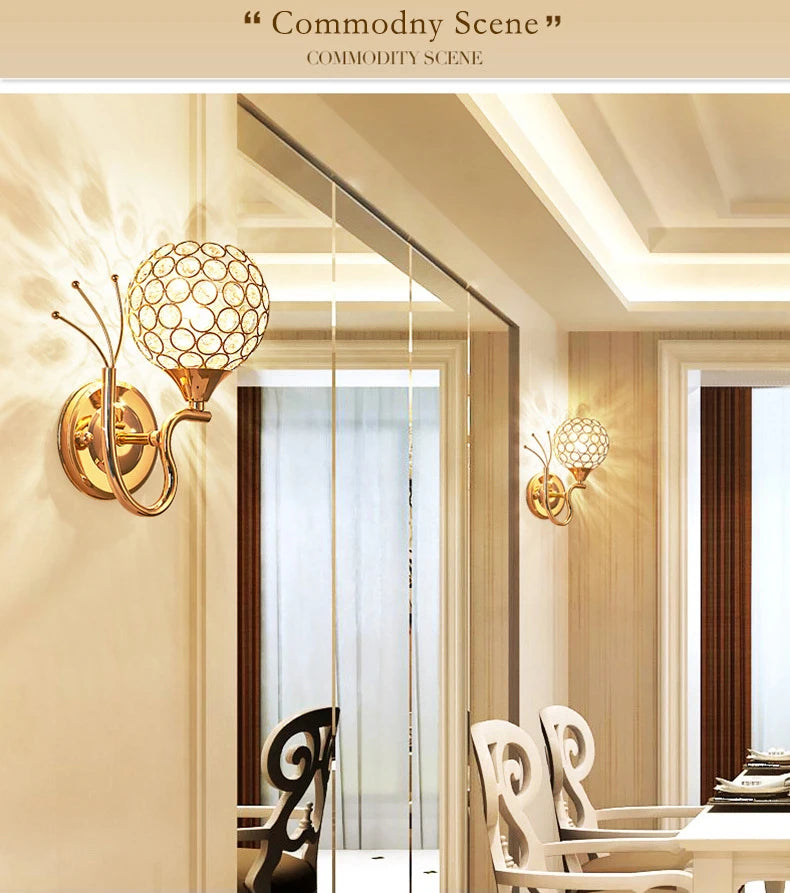 Decorative Crystal Globe Bathroom Wall Sconce in Gold