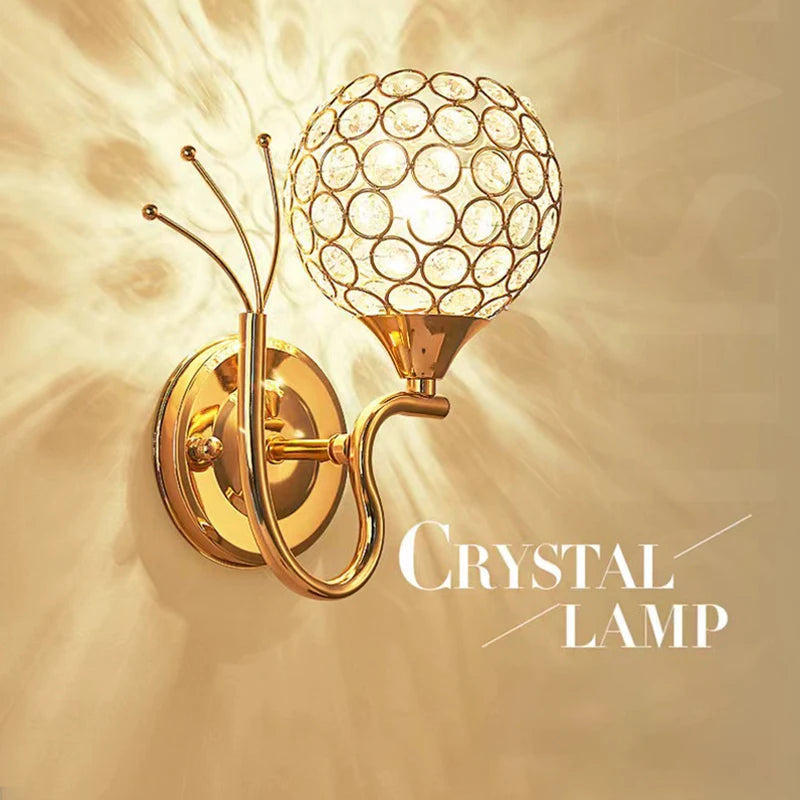 Decorative Crystal Globe Bathroom Wall Sconce in Gold