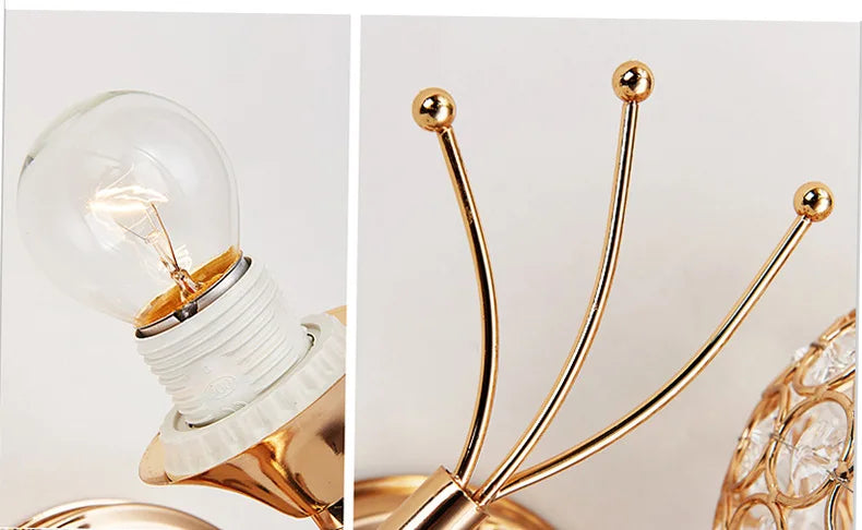 Decorative Crystal Globe Bathroom Wall Sconce in Gold