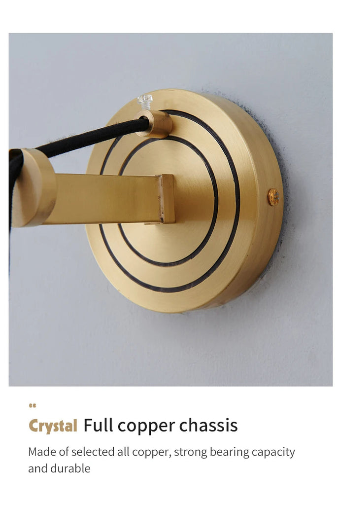 full copper base of brass crystal rod wall sconce