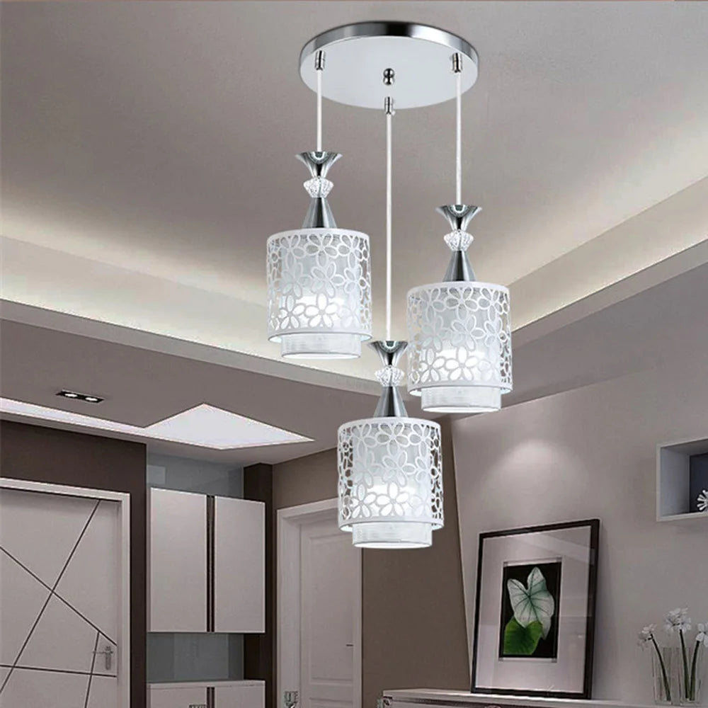 chrome floral pendant lighting in contemporary foyer