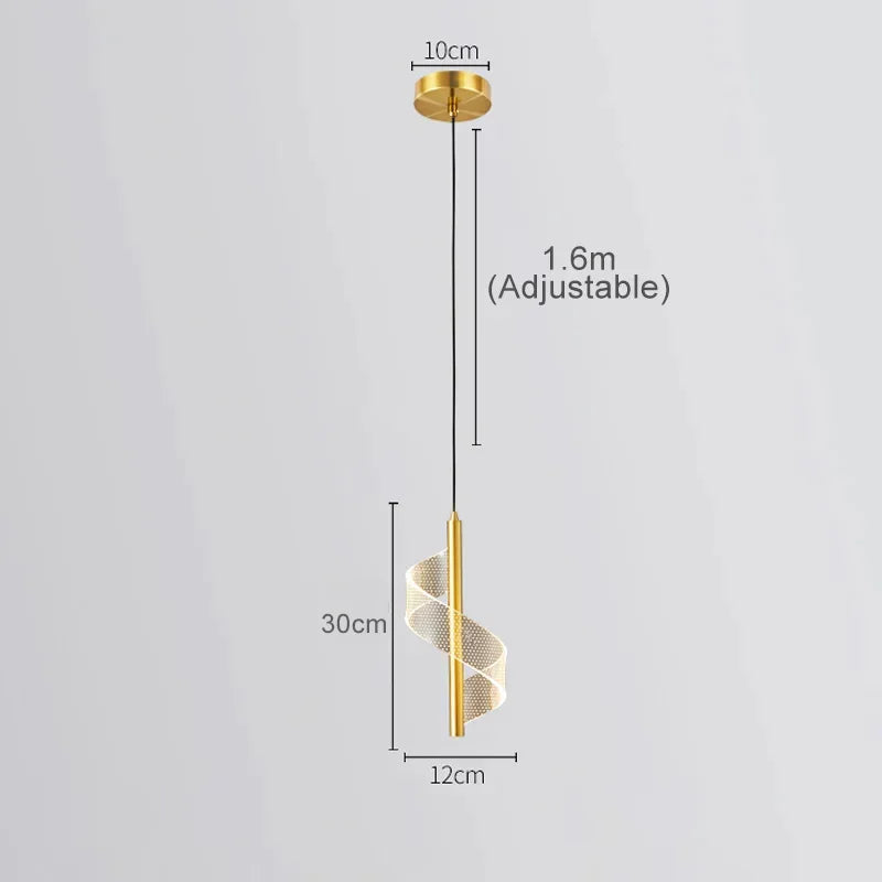 Dimensions of a stylish gold metal pendant light shown, illustrating its elegant design and size for potential buyers.