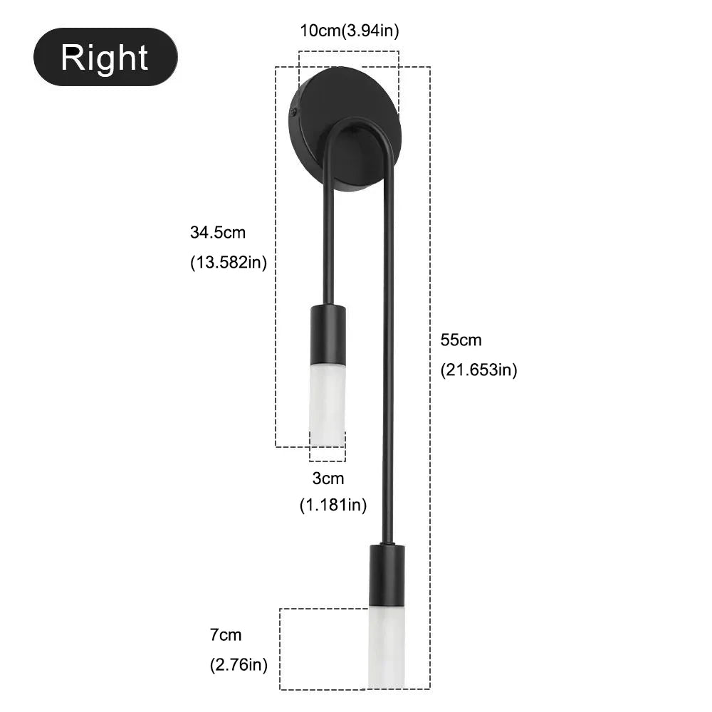 Dimensions of the right side of a minimalist 2-light bathroom wall sconce.