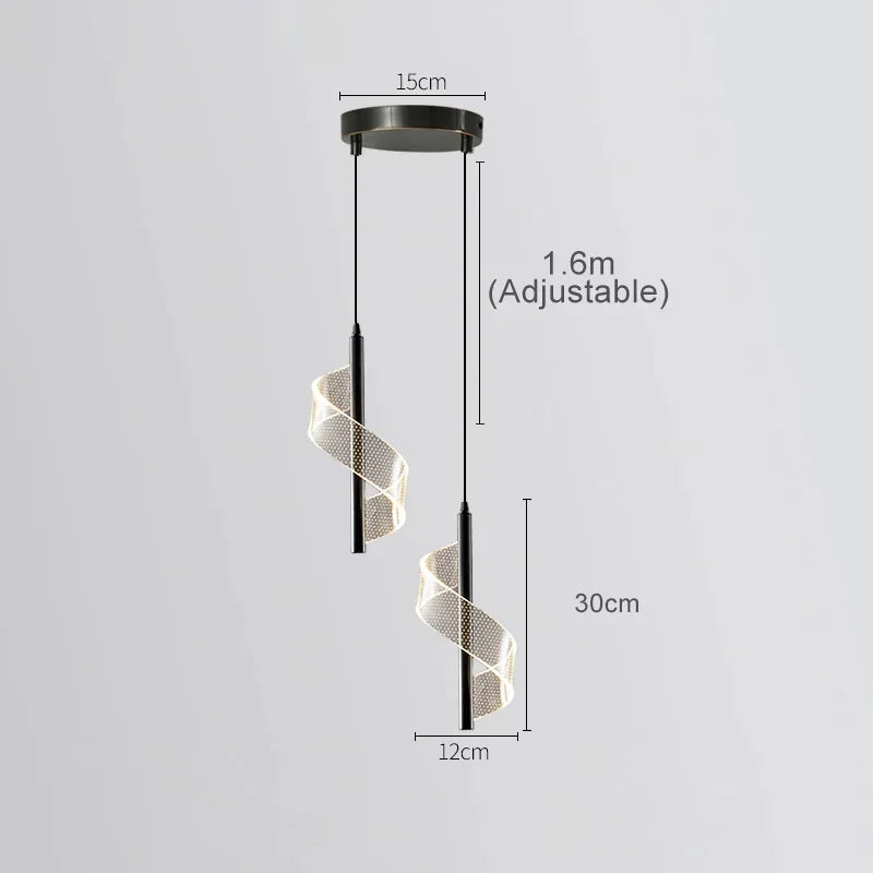 Modern pendant light with measurements highlighted for clarity.