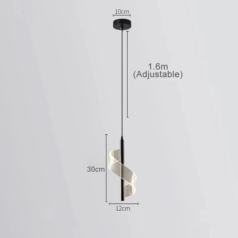 A modern pendant light with its dimensions clearly shown.
