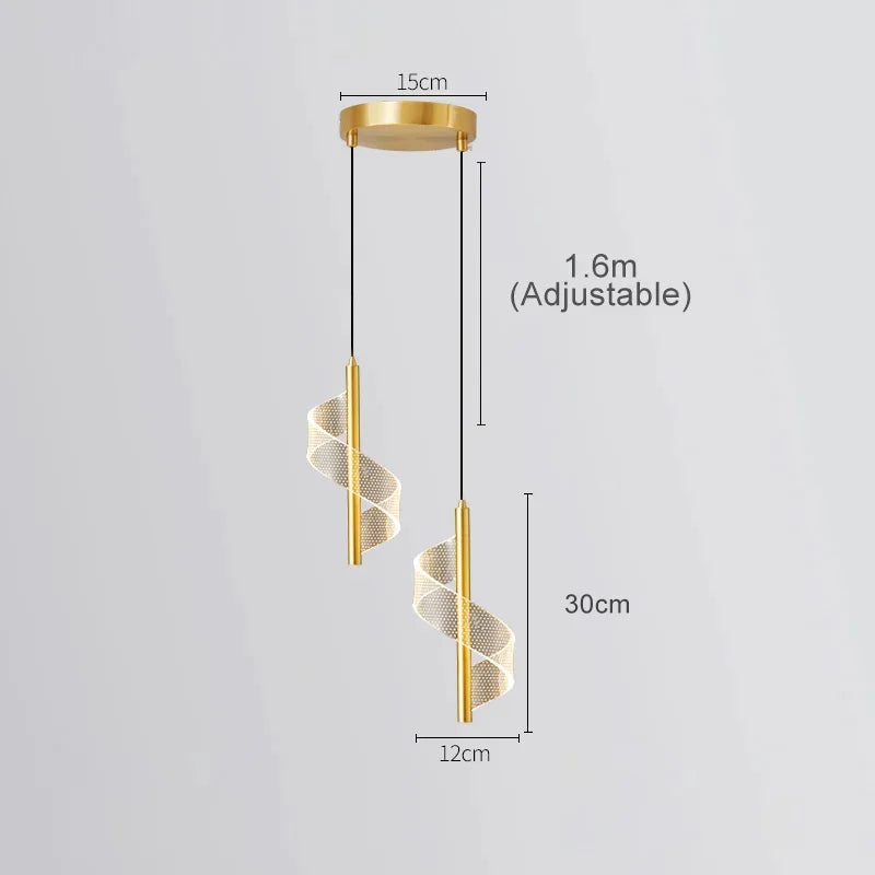Stylish pendant light made of brass, showcasing three different shades for a modern touch.